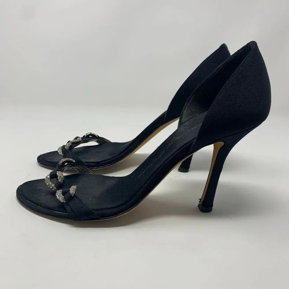 Giuseppe Zanotti Black Silk Sandals w/ Rhinestones - Picture 9 of 10